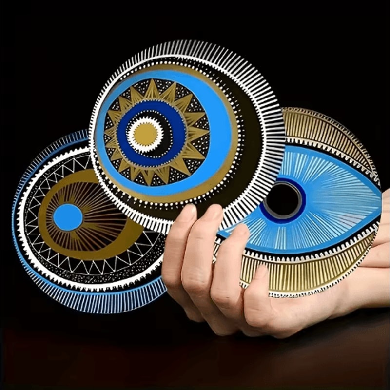 6PCS Wooden Coasters Set Evil Eye Decorative Heat Resistant Mug Mats 5