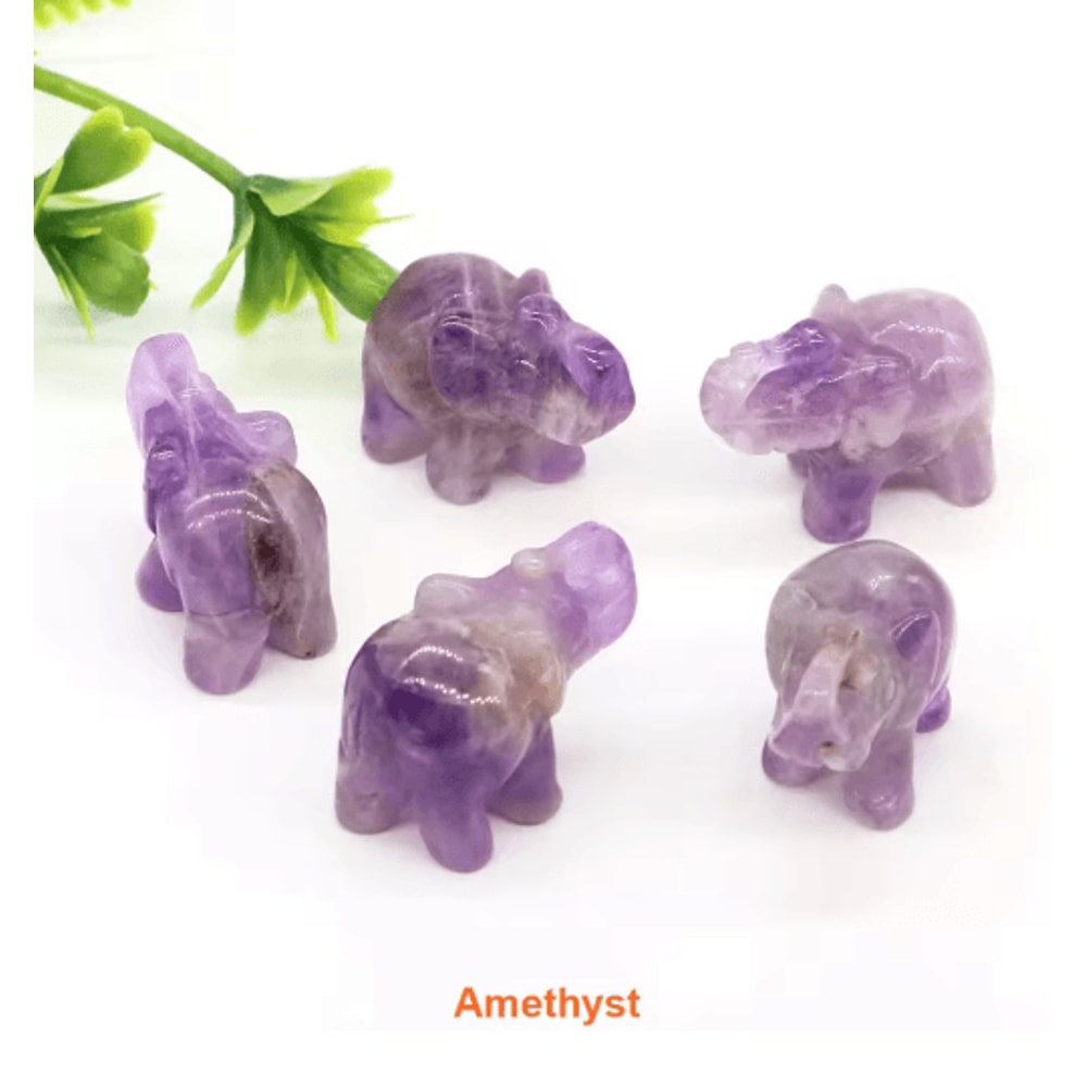 1 Amethyst Elephant Figurine Mini Crystal Animal Statue For Healing Decor 23
