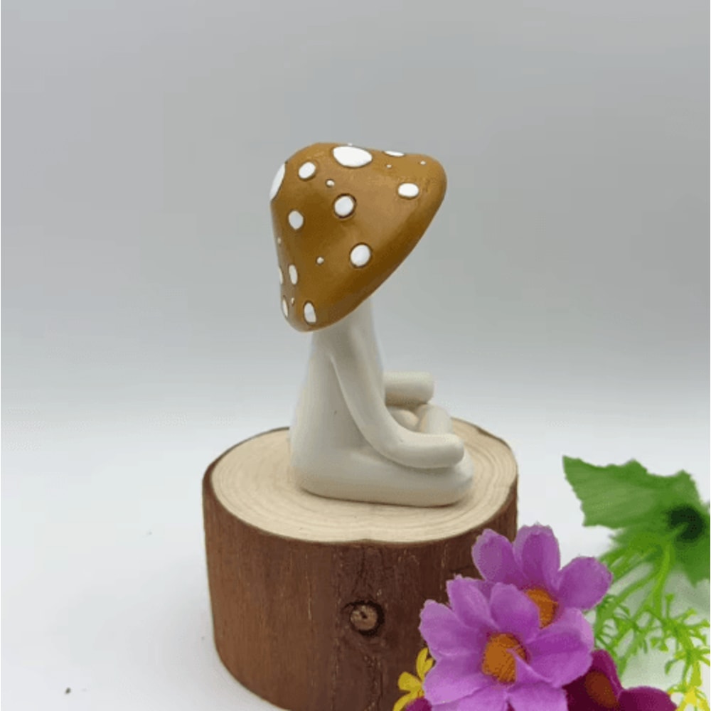 Cute Meditation Mushroom Decor Resin Yoga Figurine For Zen Home Accents 4
