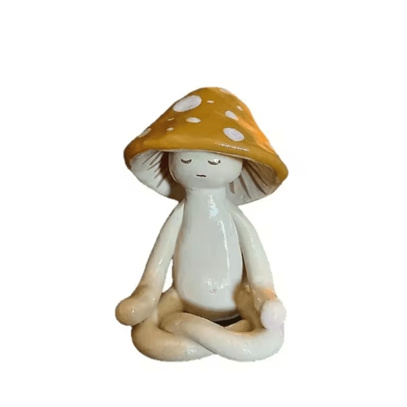 Cute Meditation Mushroom Decor Resin Yoga Figurine For Zen Home Accents 5