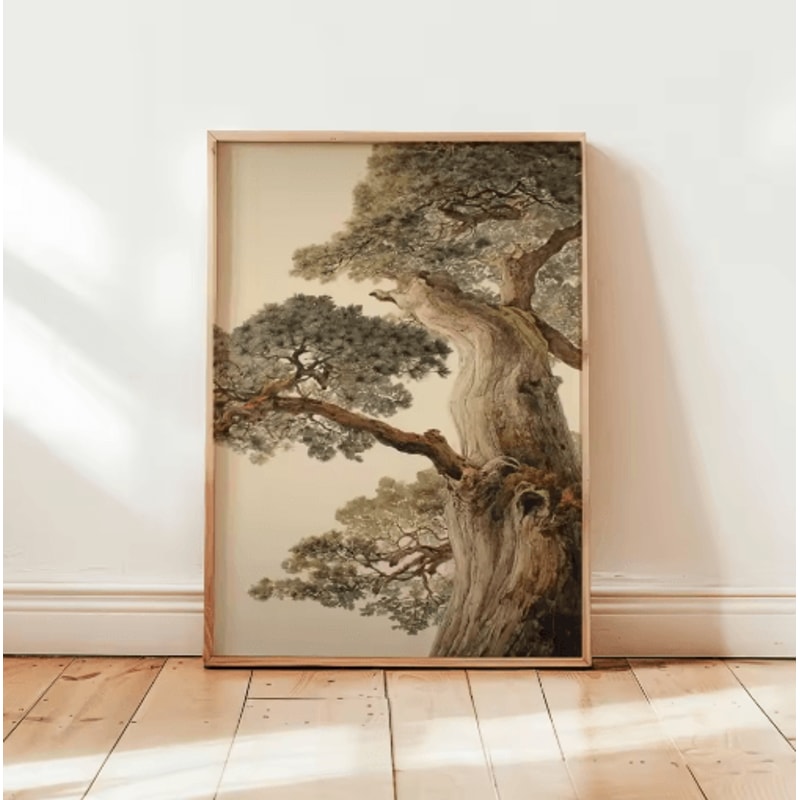 Frameless Japanese Pine Tree Wall Art Zen Nature Poster Print For Calm Interiors 18