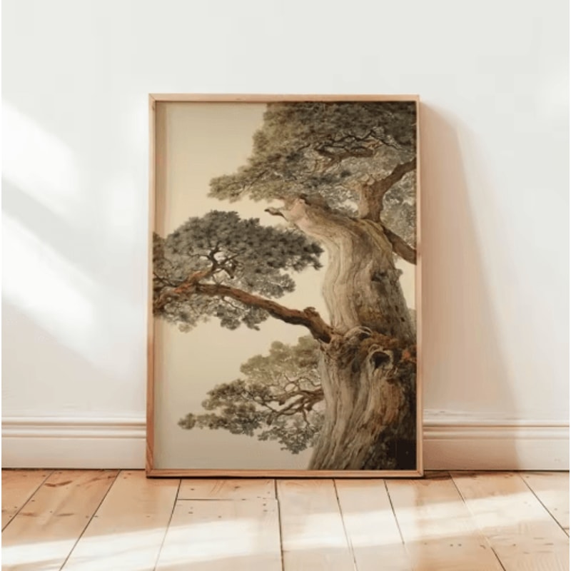 Frameless Japanese Pine Tree Wall Art Zen Nature Poster Print For Calm Interiors 22
