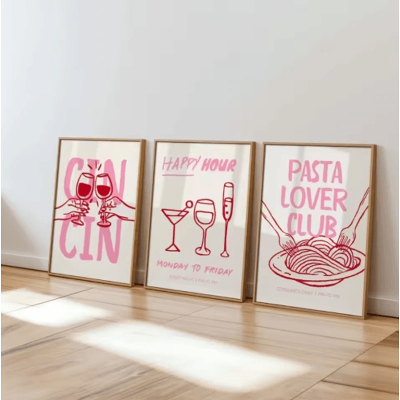 Cin Cin Cheers Cocktail Wall Art Pink Italian Food Happy Hour Kitchen Print 1