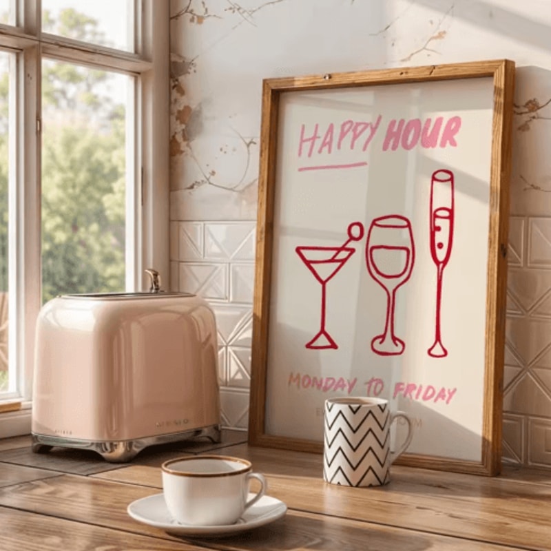 Cin Cin Cheers Cocktail Wall Art Pink Italian Food Happy Hour Kitchen Print 3