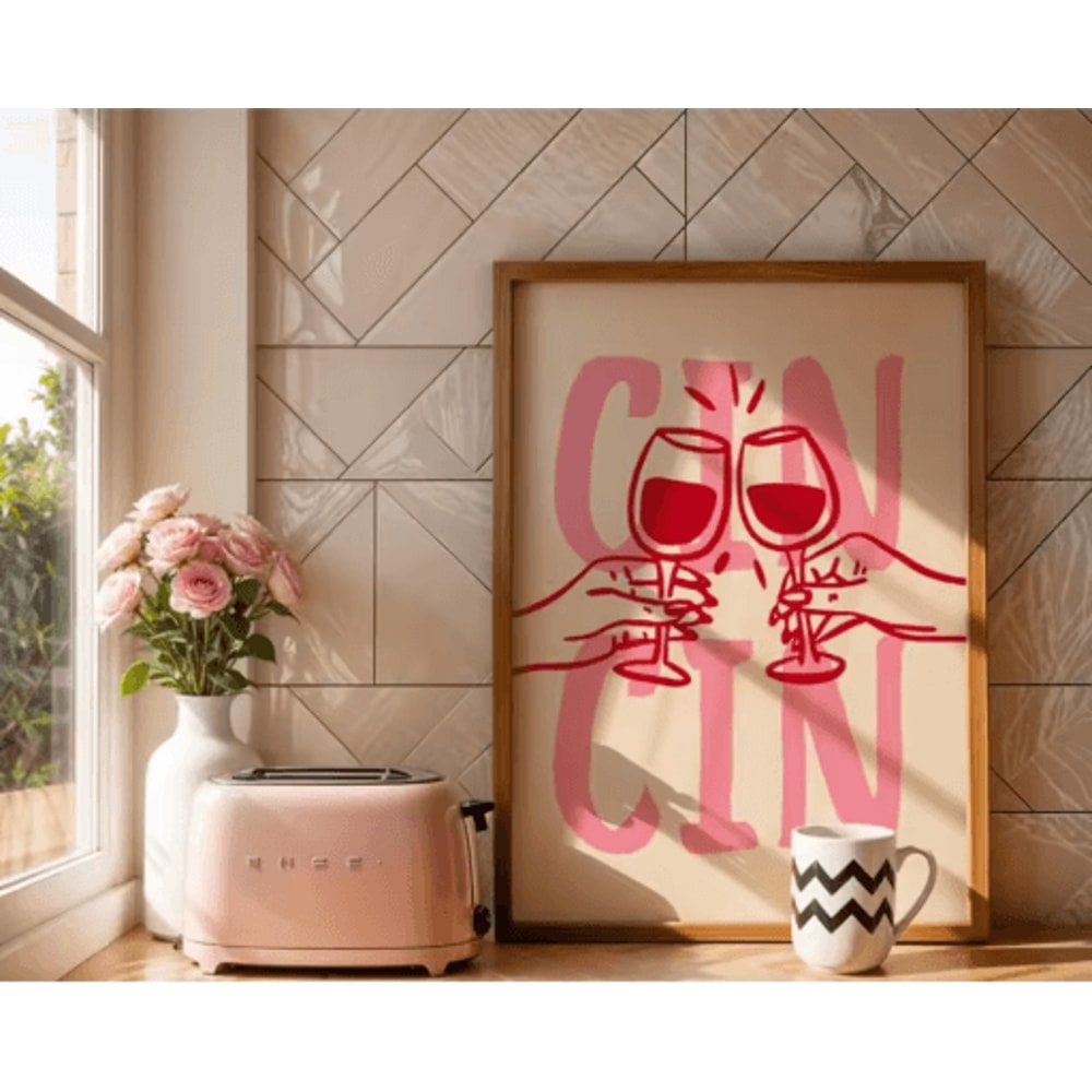 Cin Cin Cheers Cocktail Wall Art Pink Italian Food Happy Hour Kitchen Print 4