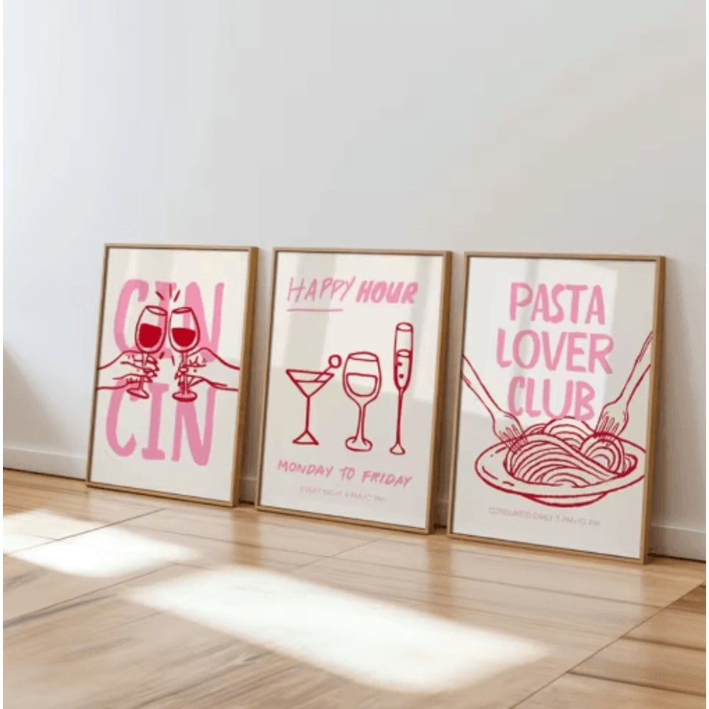 Cin Cin Cheers Cocktail Wall Art Pink Italian Food Happy Hour Kitchen Print 0
