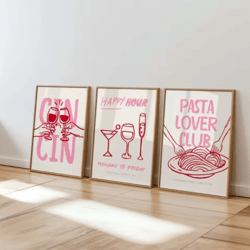 cin cin cheers cocktail wall art pink italian food & happy hour kitchen print