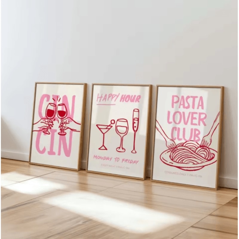 Cin Cin Cheers Cocktail Wall Art Pink Italian Food Happy Hour Kitchen Print 0