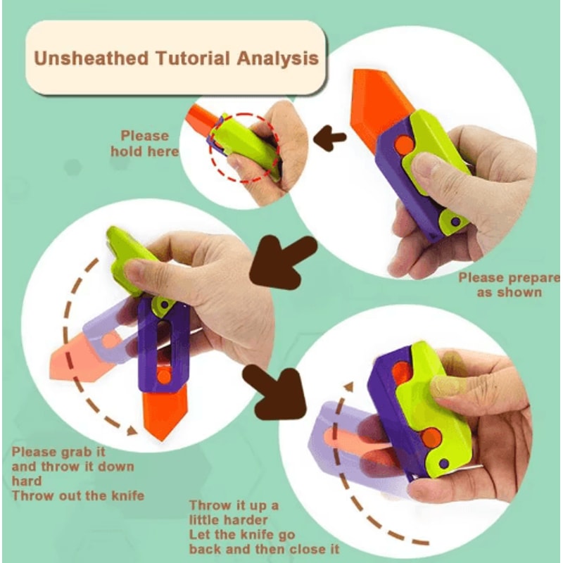 3D Printed Carrot Gravity Fidget Toy Knife Butterfly Folding Stress Relief Toy 27