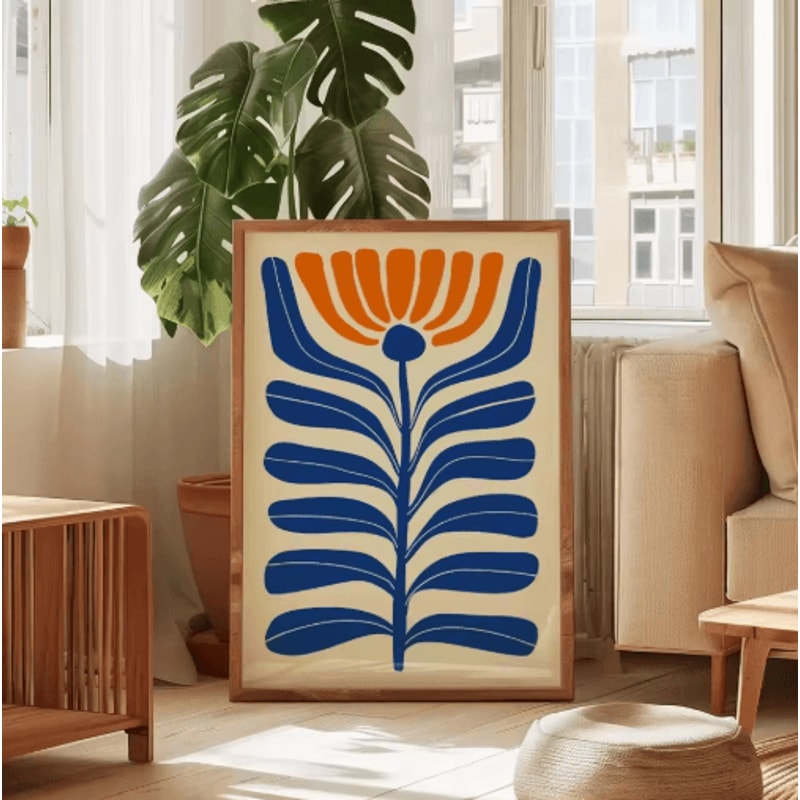 Retro Beige Floral Line Wall Art Minimalist Neutral Canvas Print Frameless 6