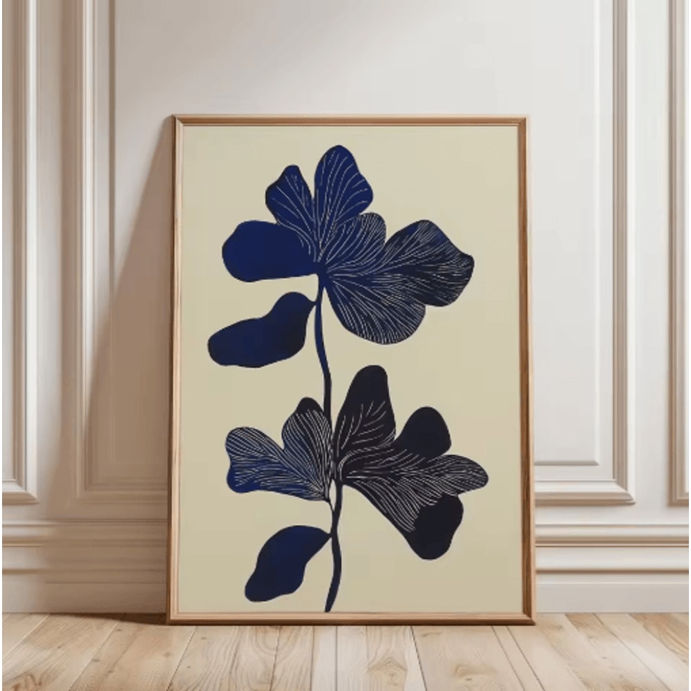Retro Beige Floral Line Wall Art Minimalist Neutral Canvas Print Frameless 7