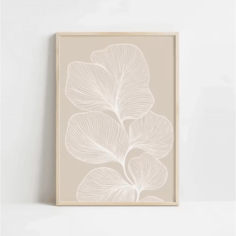 Retro Beige Floral Line Wall Art Minimalist Neutral Canvas Print Frameless 17