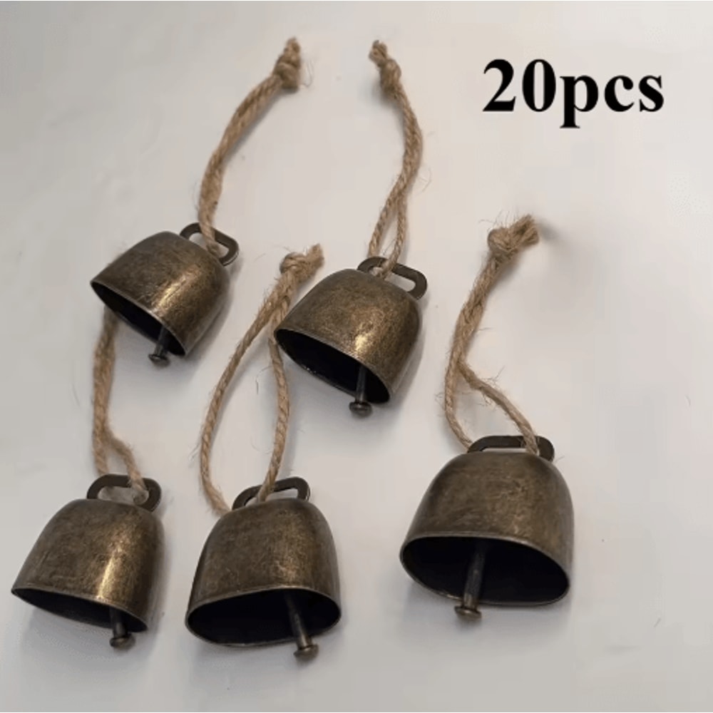 1020pcs Jingle Bells Decor Rustic Cow Bells With Twine For Christmas Crafts 1
