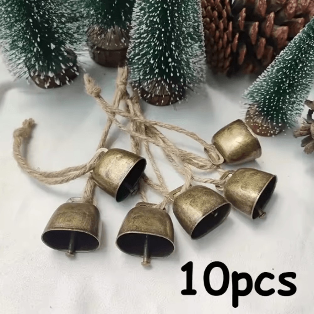 1020pcs Jingle Bells Decor Rustic Cow Bells With Twine For Christmas Crafts 2