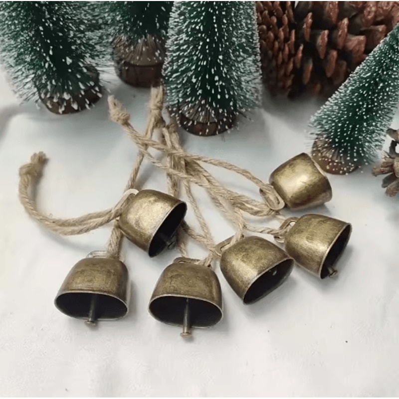 1020pcs Jingle Bells Decor Rustic Cow Bells With Twine For Christmas Crafts 5
