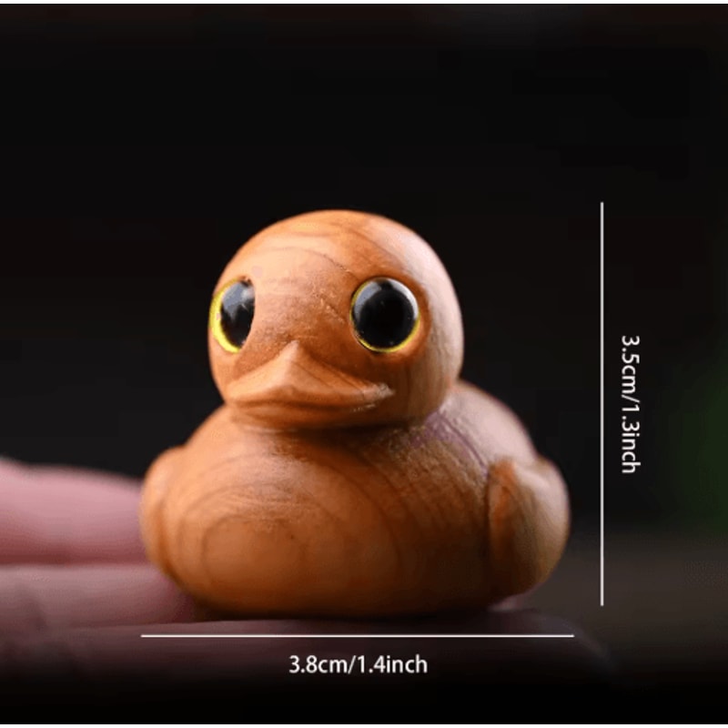 HandCarved Wooden Duck Figurine Cute Cartoon Desk Ornament In Solid Wood 1