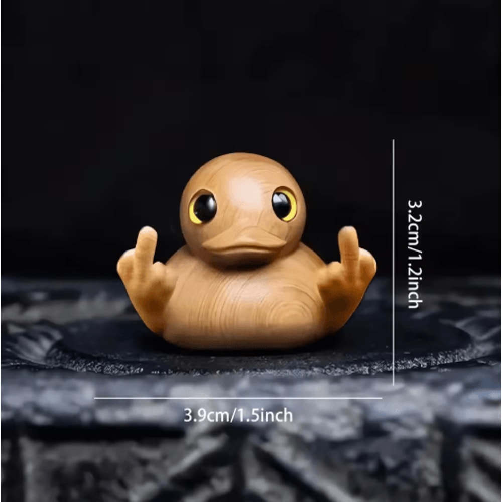 HandCarved Wooden Duck Figurine Cute Cartoon Desk Ornament In Solid Wood 3