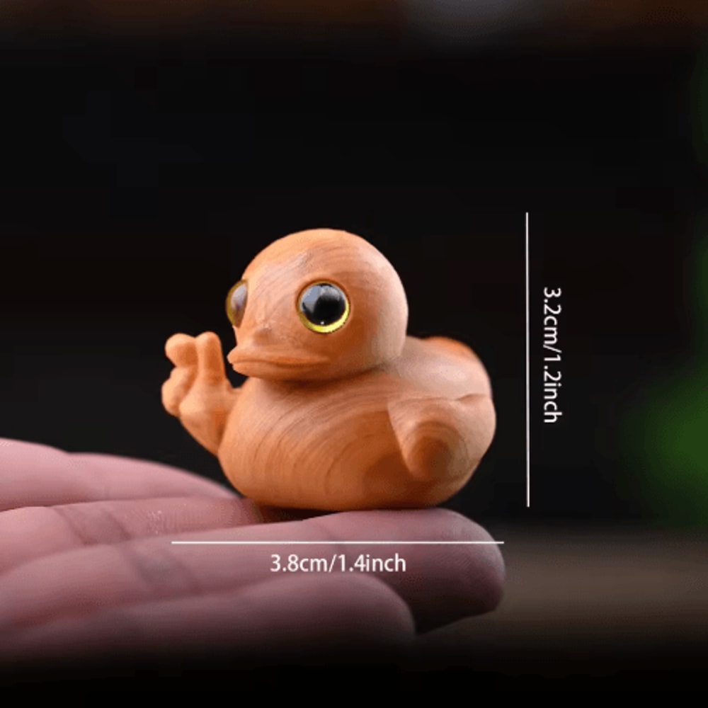 HandCarved Wooden Duck Figurine Cute Cartoon Desk Ornament In Solid Wood 4
