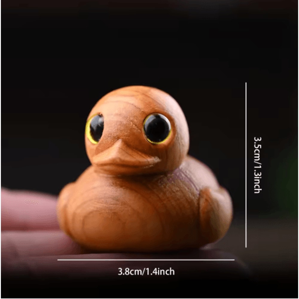 HandCarved Wooden Duck Figurine Cute Cartoon Desk Ornament In Solid Wood 5
