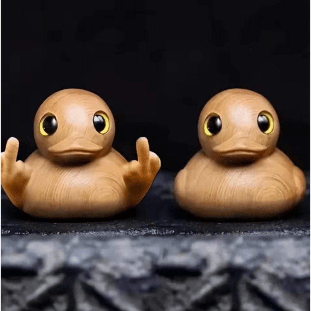 HandCarved Wooden Duck Figurine Cute Cartoon Desk Ornament In Solid Wood 6