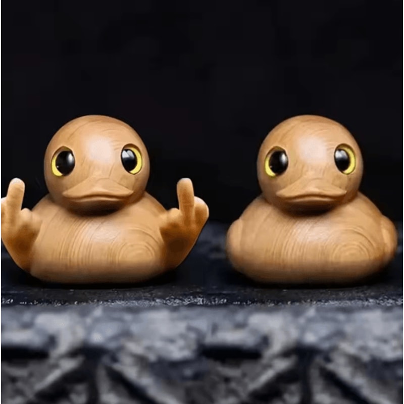 HandCarved Wooden Duck Figurine Cute Cartoon Desk Ornament In Solid Wood 6