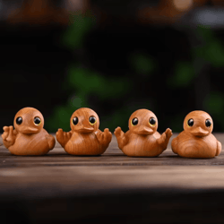 hand-carved wooden duck figurine – cute cartoon desk ornament in solid wood