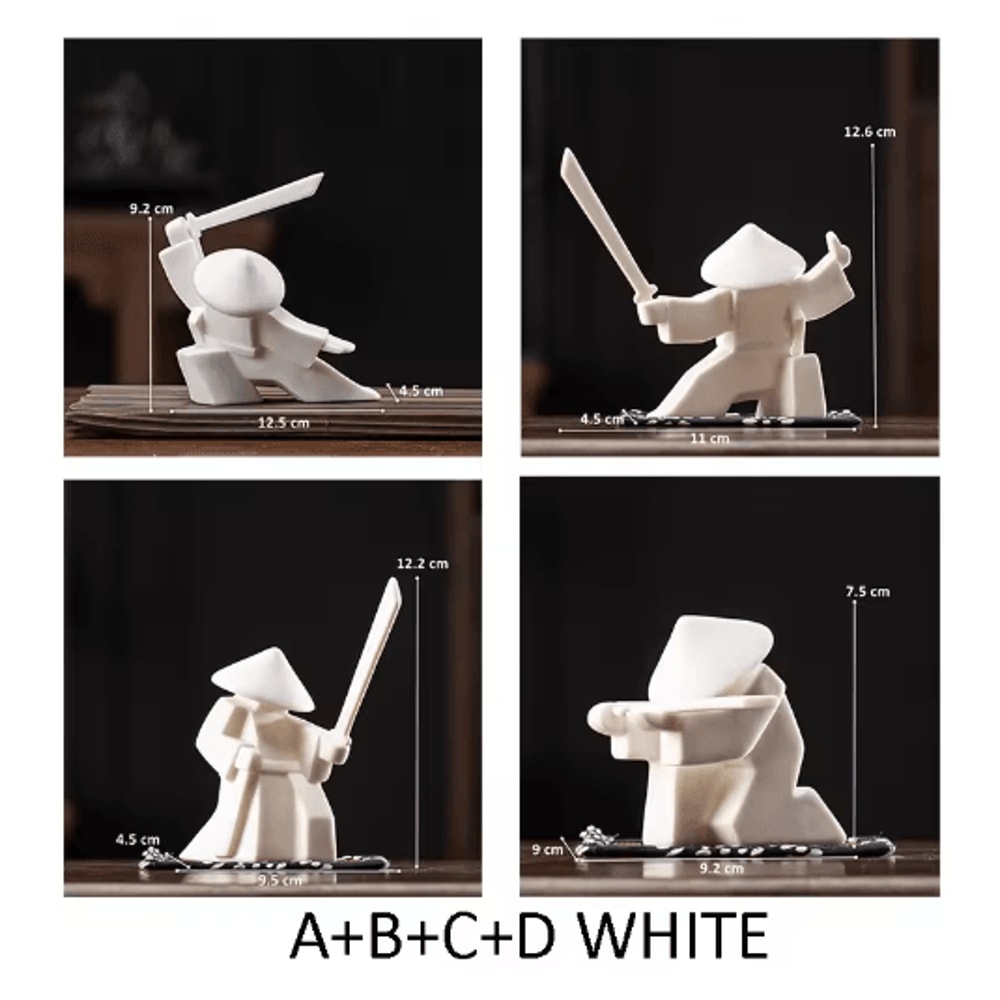 White Ceramic Samurai Figurine Blanc De Chine Geometric Oriental Warrior Decor 2