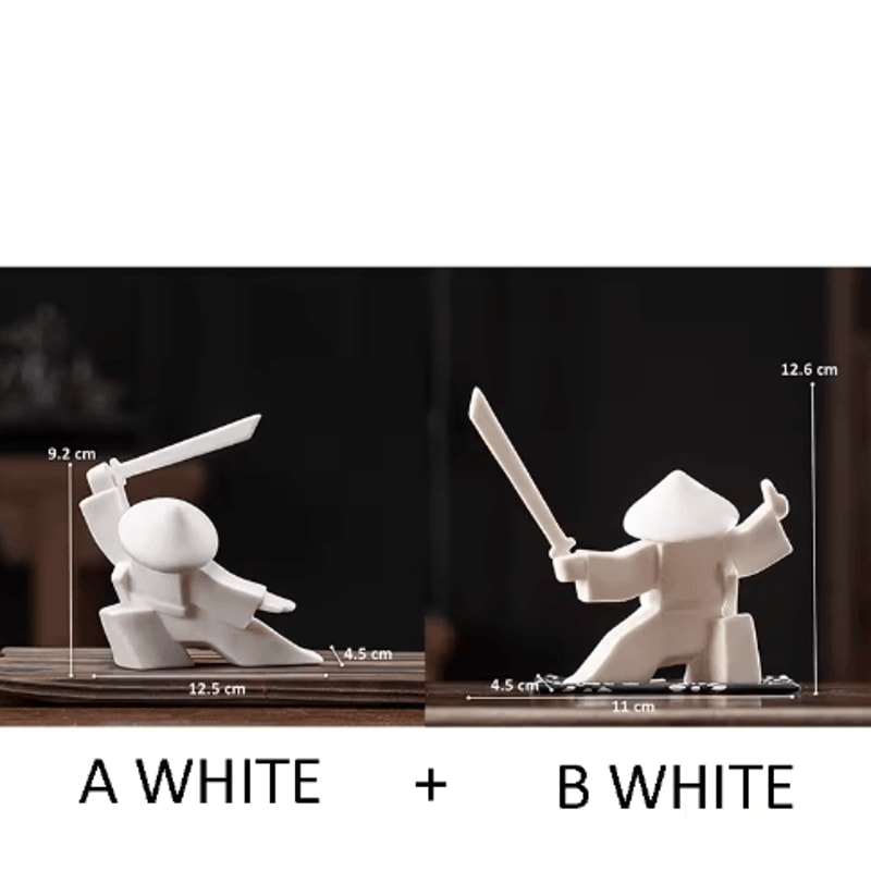 White Ceramic Samurai Figurine Blanc De Chine Geometric Oriental Warrior Decor 10