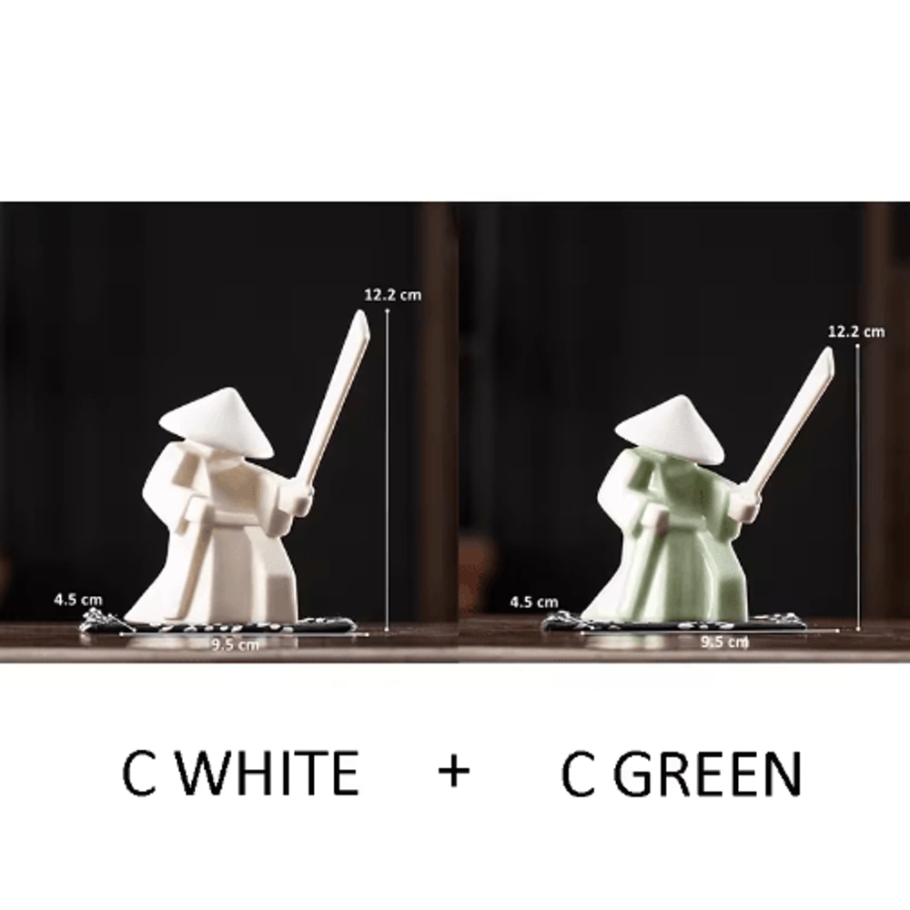 White Ceramic Samurai Figurine Blanc De Chine Geometric Oriental Warrior Decor 12