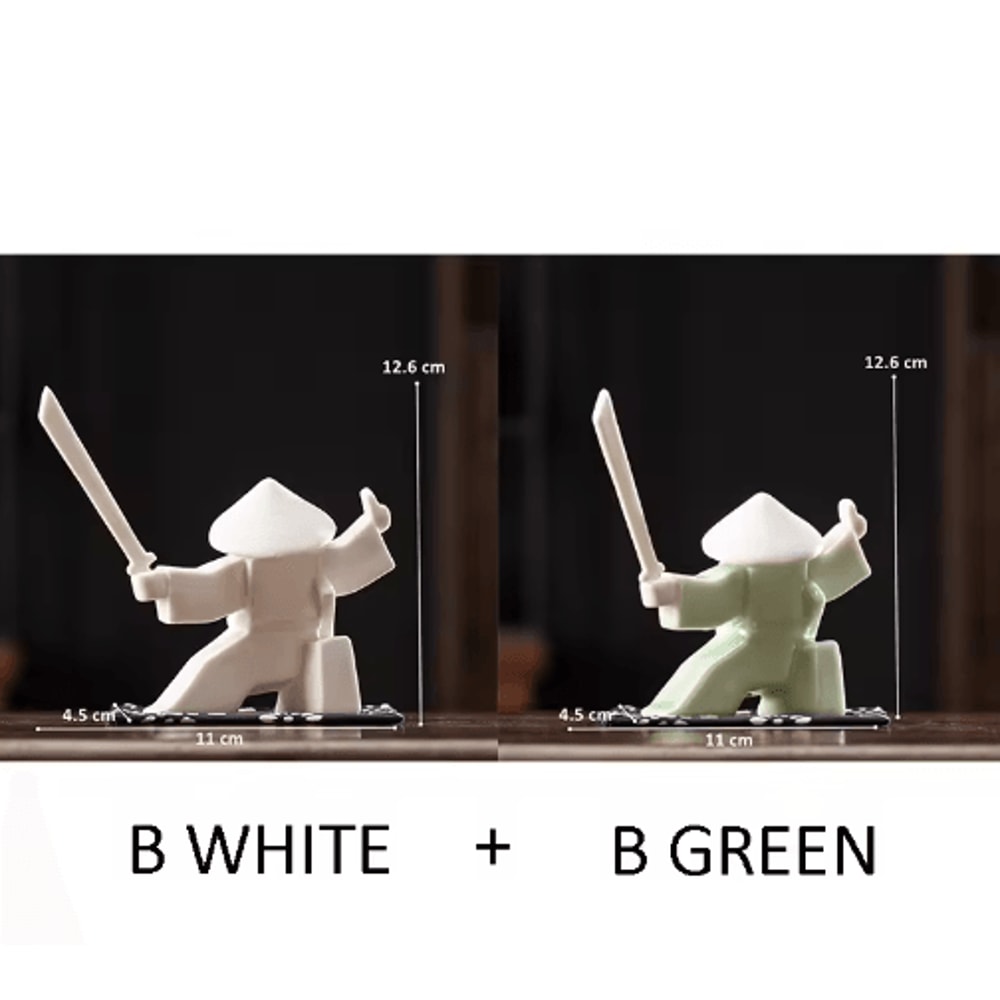 White Ceramic Samurai Figurine Blanc De Chine Geometric Oriental Warrior Decor 13