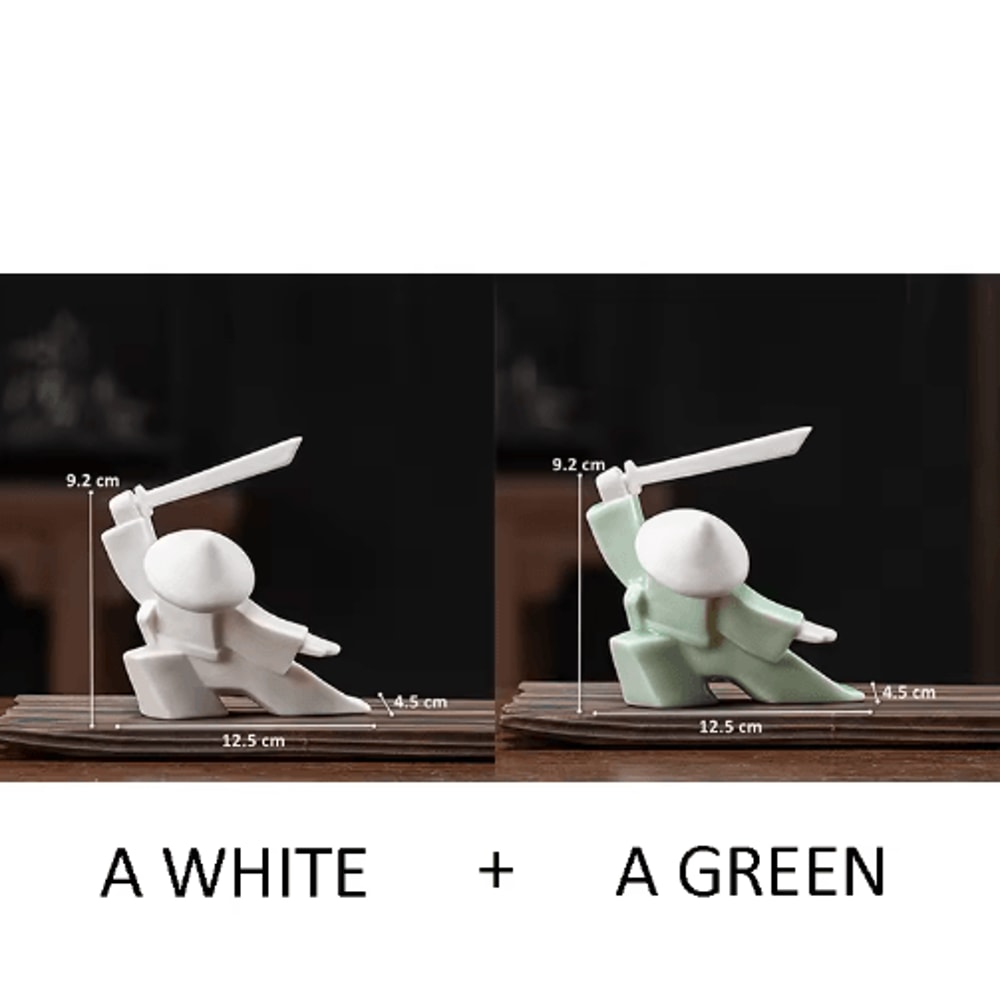 White Ceramic Samurai Figurine Blanc De Chine Geometric Oriental Warrior Decor 14