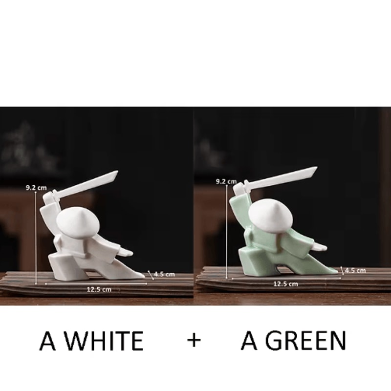 White Ceramic Samurai Figurine Blanc De Chine Geometric Oriental Warrior Decor 14