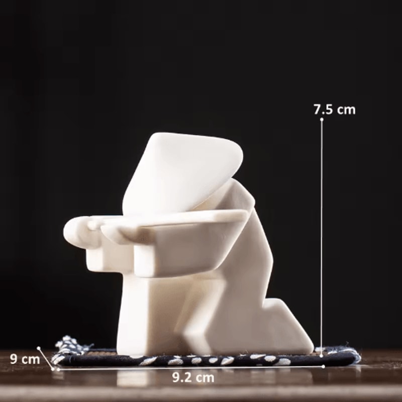 White Ceramic Samurai Figurine Blanc De Chine Geometric Oriental Warrior Decor 16
