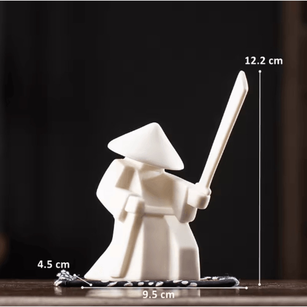 White Ceramic Samurai Figurine Blanc De Chine Geometric Oriental Warrior Decor 17