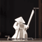 White Ceramic Samurai Figurine Blanc De Chine Geometric Oriental Warrior Decor 17