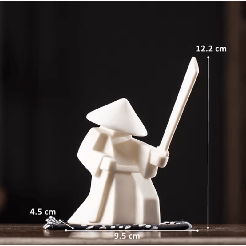 White Ceramic Samurai Figurine Blanc De Chine Geometric Oriental Warrior Decor 17