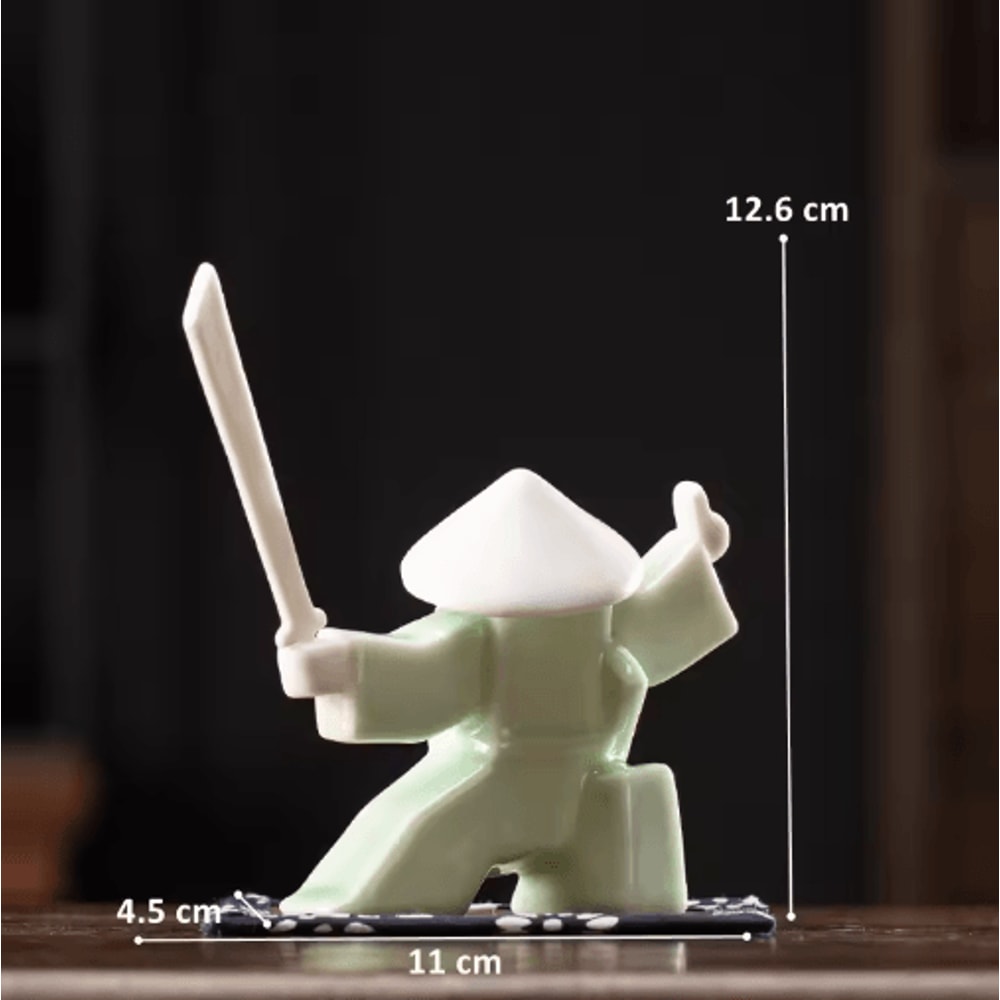 White Ceramic Samurai Figurine Blanc De Chine Geometric Oriental Warrior Decor 18