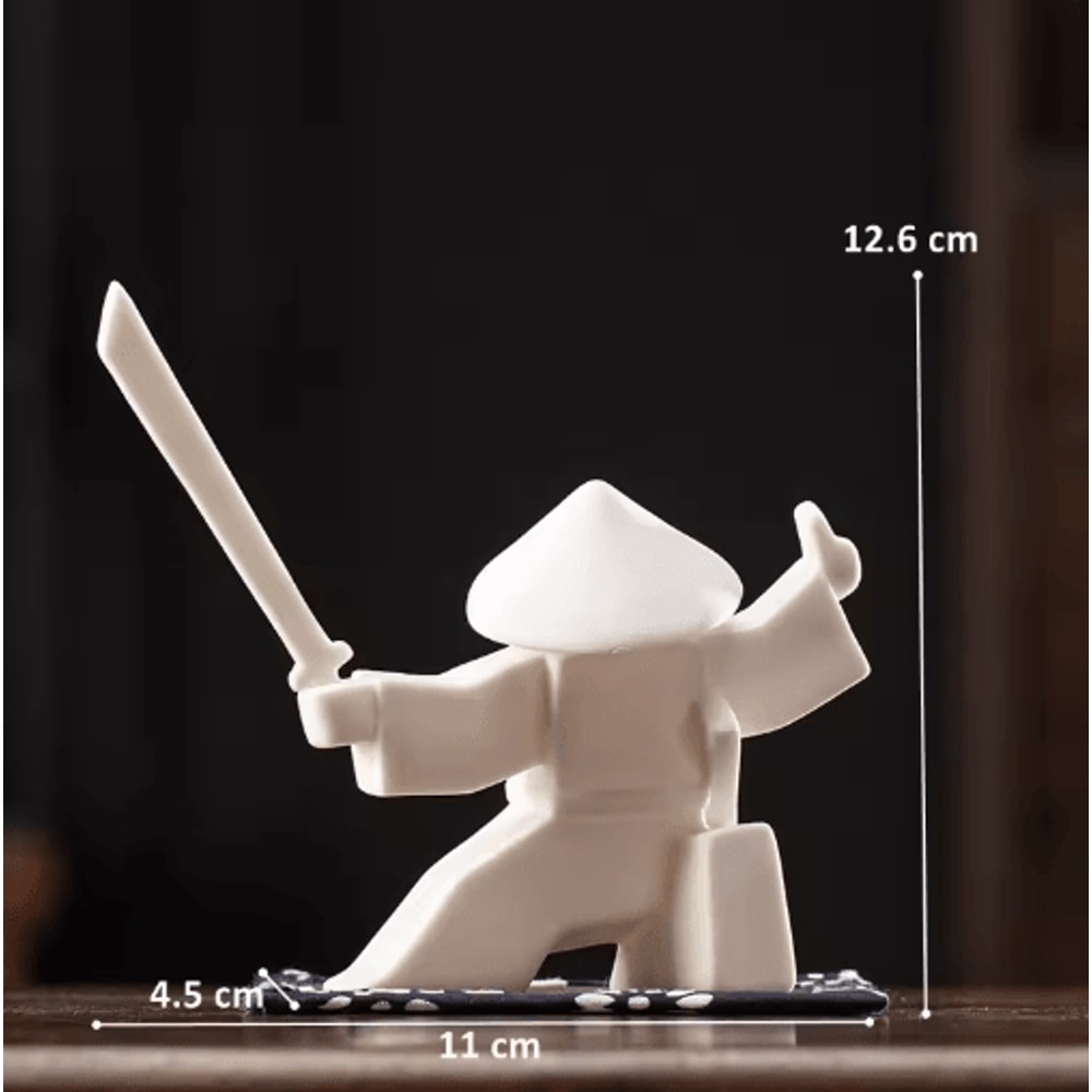 White Ceramic Samurai Figurine Blanc De Chine Geometric Oriental Warrior Decor 19