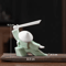 White Ceramic Samurai Figurine Blanc De Chine Geometric Oriental Warrior Decor 20