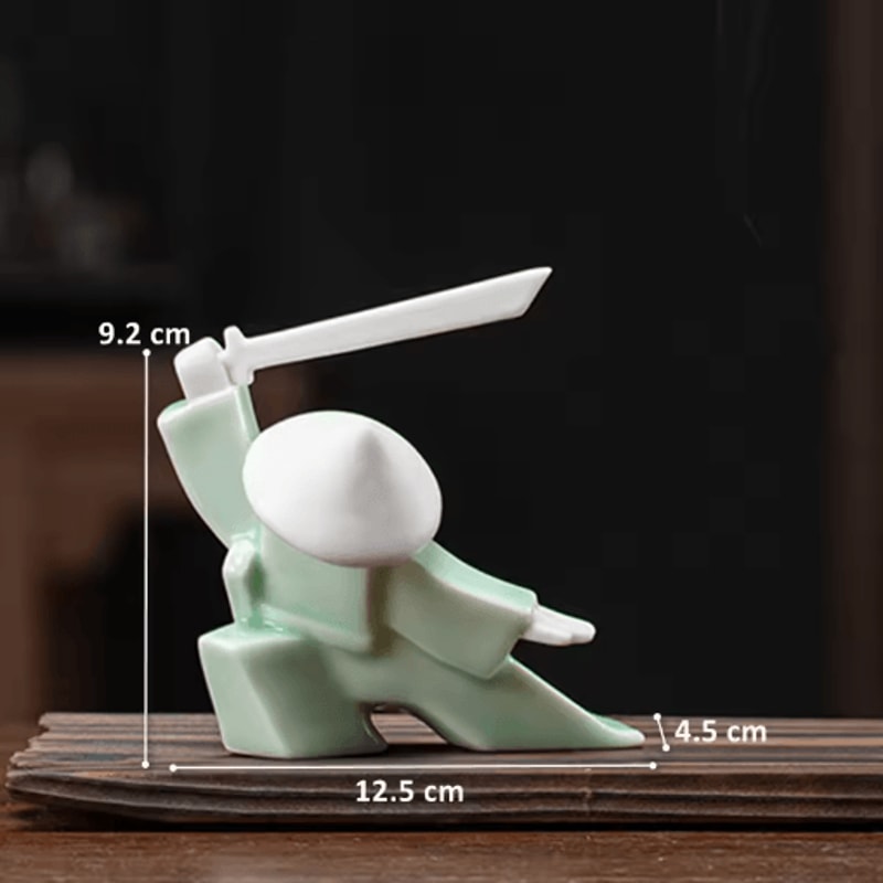 White Ceramic Samurai Figurine Blanc De Chine Geometric Oriental Warrior Decor 20
