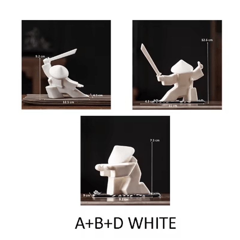 White Ceramic Samurai Figurine Blanc De Chine Geometric Oriental Warrior Decor 4