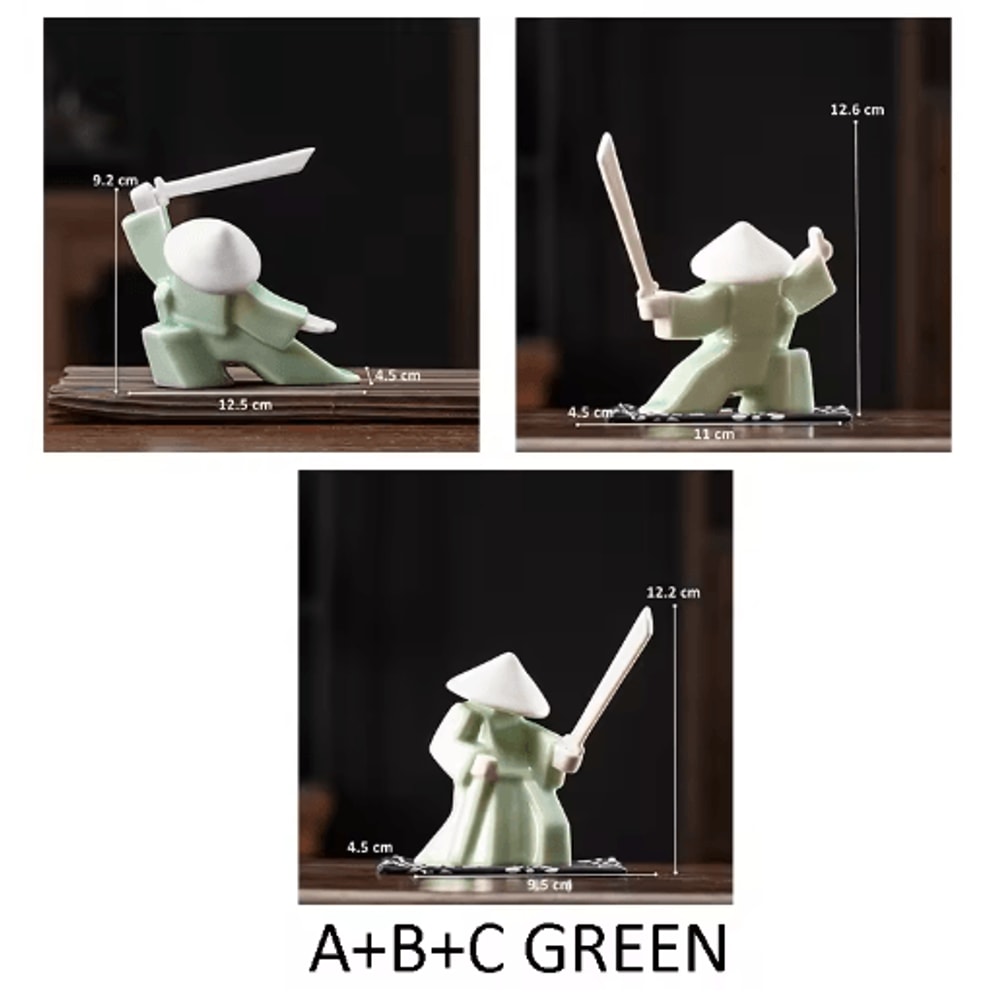 White Ceramic Samurai Figurine Blanc De Chine Geometric Oriental Warrior Decor 5