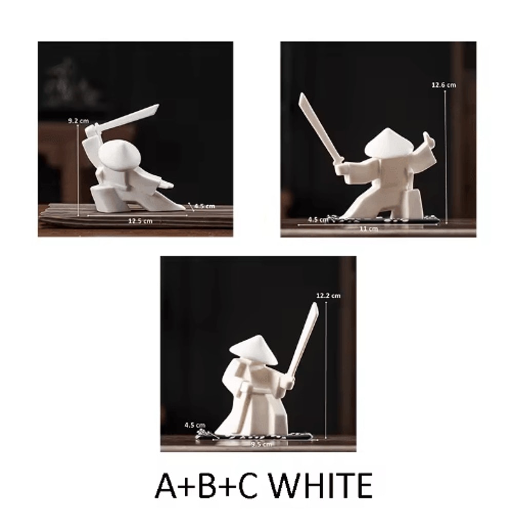 White Ceramic Samurai Figurine Blanc De Chine Geometric Oriental Warrior Decor 6