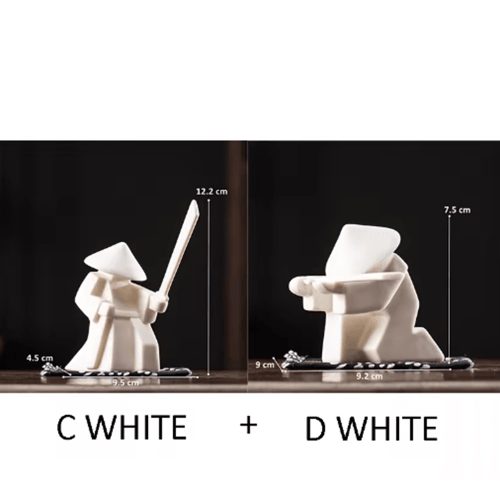 White Ceramic Samurai Figurine Blanc De Chine Geometric Oriental Warrior Decor 8