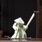 White Ceramic Samurai Figurine Blanc De Chine Geometric Oriental Warrior Decor 22