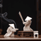 White Ceramic Samurai Figurine Blanc De Chine Geometric Oriental Warrior Decor 23