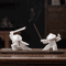 White Ceramic Samurai Figurine Blanc De Chine Geometric Oriental Warrior Decor 24