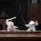 White Ceramic Samurai Figurine Blanc De Chine Geometric Oriental Warrior Decor 24