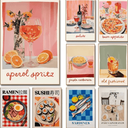 aperol spritz & pizza cocktail kitchen wall art italian food canvas poster