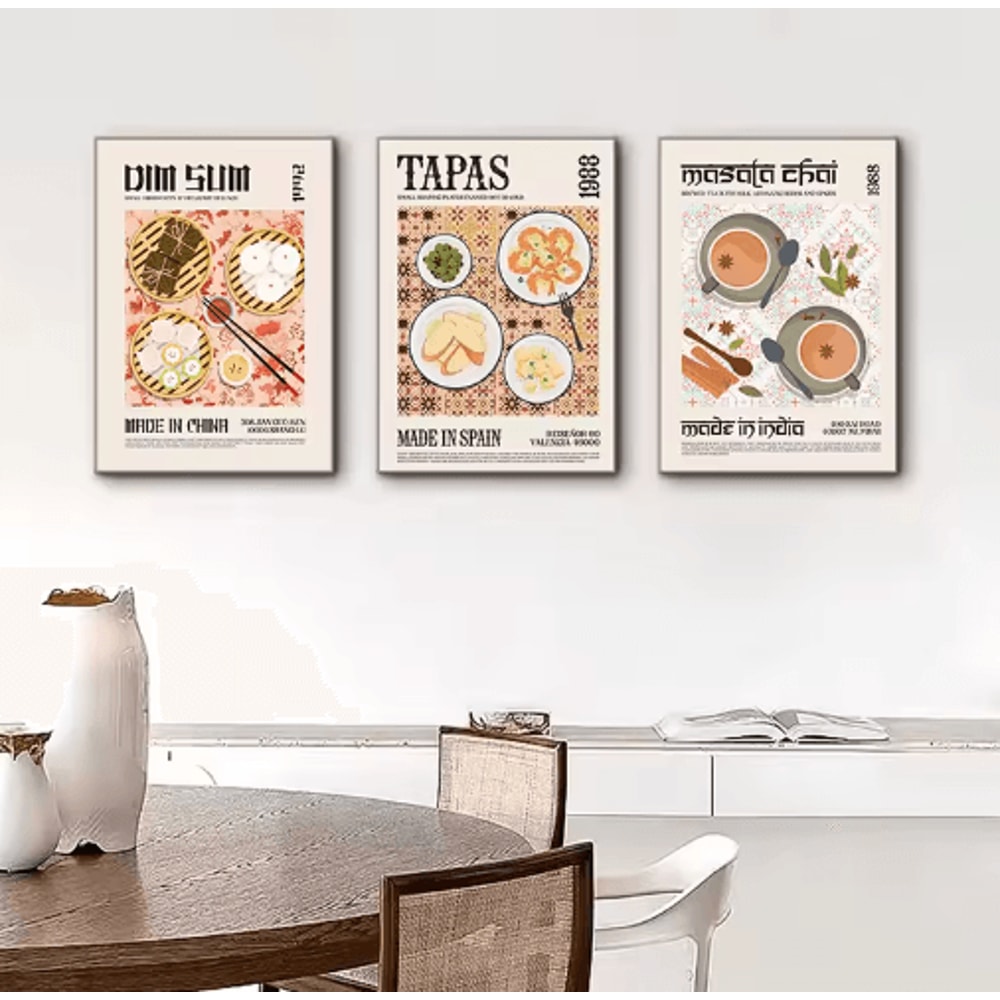 Delicious Food Wall Art Canvas World Cuisine Kitchen Poster With Ravioli Ramen Coffee 23